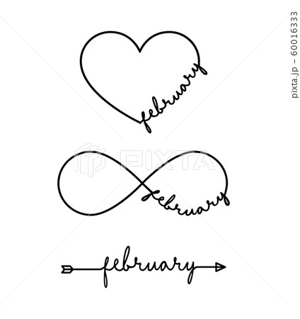 February - word with infinity symbol, hand drawn heart, one black arrow line. Minimalistic drawing of phrase illustration February - word with infinity symbol, hand drawn heart, one black arrow line. Minimalistic drawing of phrase illustration 60016333