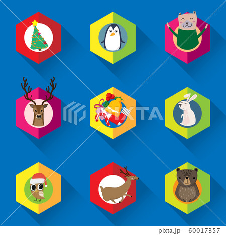 vector set of Christmas ornament, Christmas tree and cute cartoon animal character for winter seasonal decorated 60017357