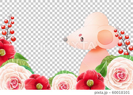 ネズミ　椿　葉牡丹 60018101