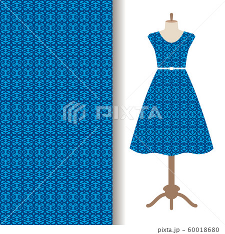 Dress fabric with blue arabic pattern 60018680