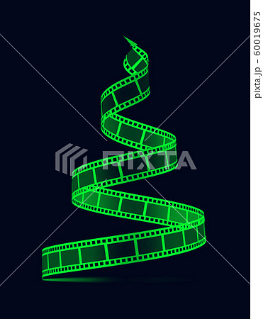 Film strip in the form of a Christmas tree. Film reel. Happy New Year for photographers, videographers, film production, etc. 3d illustration on black 60019675