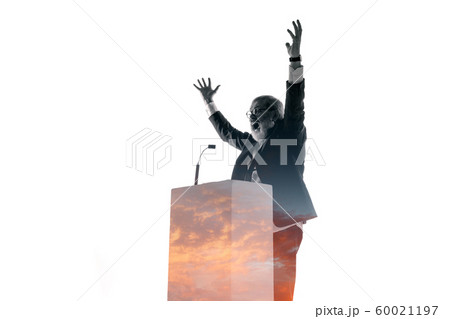 Speaker, coach or chairman during politician speech on white background 60021197