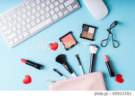 Set of Makeup cosmetics products with bag on top Set of Makeup cosmetics products with bag on top 60022561