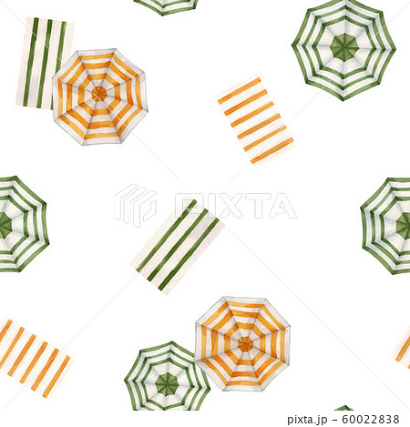 Beautiful vector watercolor seamless pattern with beach sun umbrellas. Ready summer print for swimwear fabric. Beautiful vector watercolor seamless pattern with beach sun umbrellas. Ready summer print for swimwear fabric. 60022838