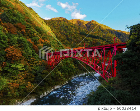 【富山】秋の黒部峡谷 新山彦橋の紅葉とトロッコ列車 【富山】秋の黒部峡谷 新山彦橋の紅葉とトロッコ列車 60023414
