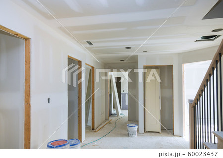Interior construction of housing project with door installed 60023437