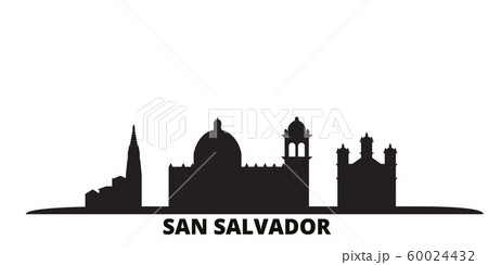 El Salvador, San Salvador city skyline isolated vector illustration. El Salvador, San Salvador travel black cityscape 60024432