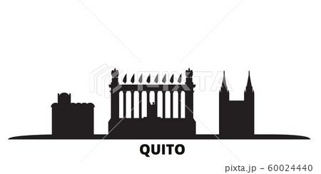 Ecuador, Guayaquil, Quito city skyline isolated vector illustration. Ecuador, Guayaquil, Quito travel black cityscape 60024440