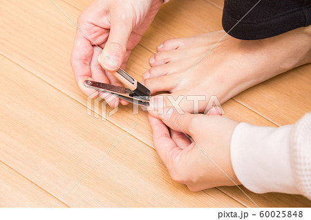 足の爪を切る女性 足の爪を切る女性 60025848