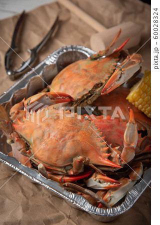 steamed chesapeake blue crab on paper 60028324
