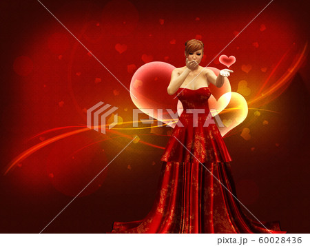 Girl in red dress blow heart 60028436
