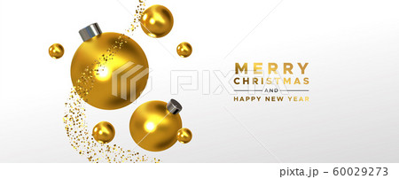 Christmas New Year banner gold 3d ornament falling 60029273