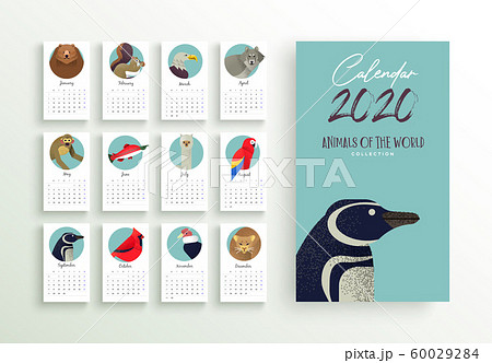 2020 Year calendar planner template of wild animal 60029284