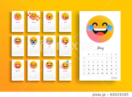 2020 Year smiley face calendar planner template 60029285