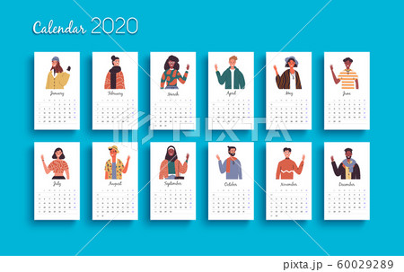 2020 Year calendar planner template diverse people 60029289