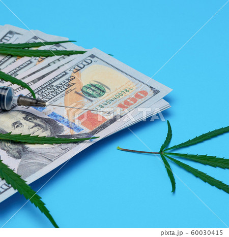 cash US dollars, green hemp leaf and empty plastic cash US dollars, green hemp leaf and empty plastic 60030415