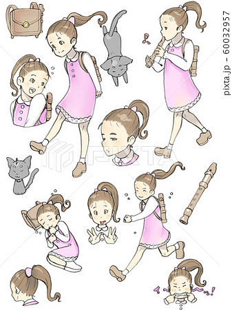 小学生の女の子のポーズ集のイラスト素材