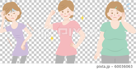 太った女性、やせすぎ女性、健康な女性 60036063