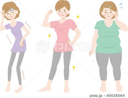 太った女性 やせすぎ女性 健康な女性のイラスト素材