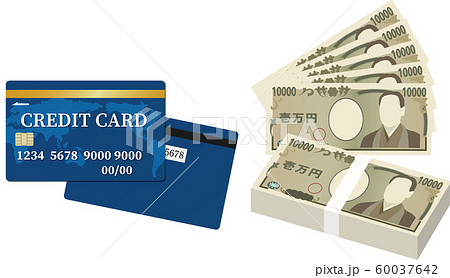 クレジットカードとお札のイラスト素材