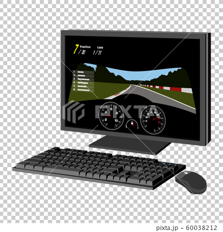 デスクトップパソコンに映るゲーム画面のイラスト素材