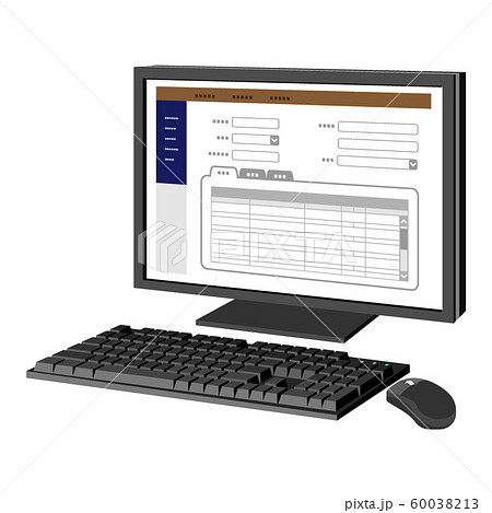デスクトップパソコンに映るデータ入力画面のイラスト素材