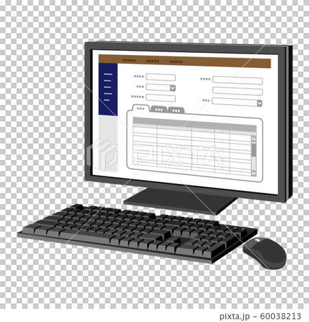 デスクトップパソコンに映るデータ入力画面のイラスト素材
