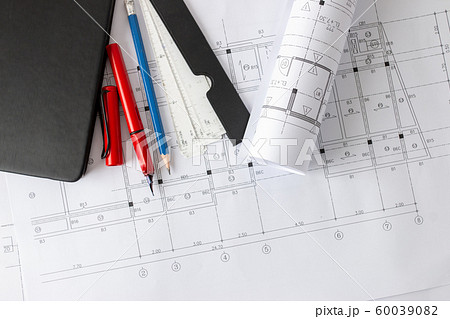 Rolls of architecture blueprints and house plans Rolls of architecture blueprints and house plans 60039082