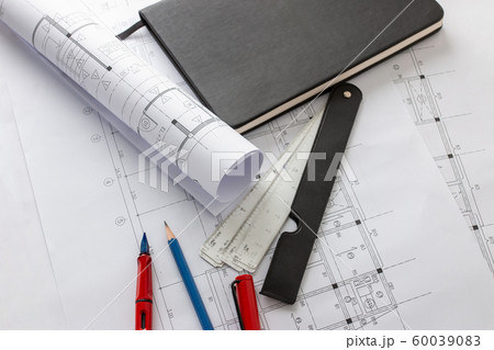 Rolls of architecture blueprints and house plans Rolls of architecture blueprints and house plans 60039083