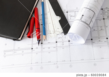 Rolls of architecture blueprints and house plans 60039084