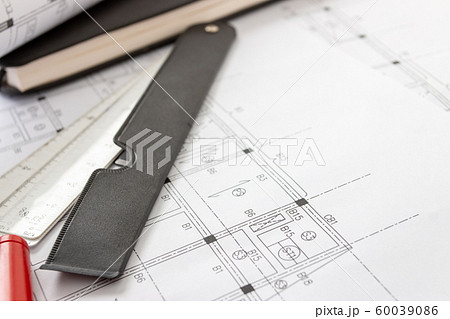 Rolls of architecture blueprints and house plans 60039086