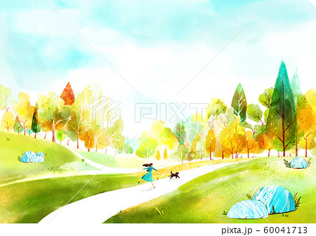 Painting of beautiful Aautumn landscape illustration 001 60041713