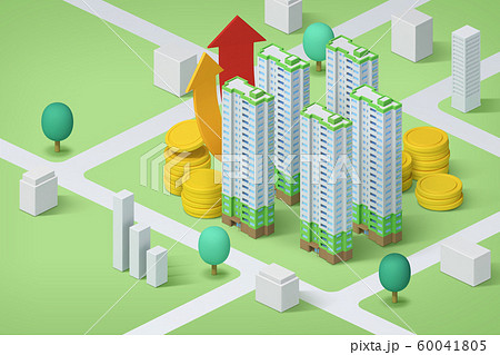 Real estate isometric concept with 3d city district and houses 011 Real estate isometric concept with 3d city district and houses 011 60041805