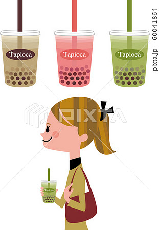 タピオカドリンクを飲み歩きする女性 60041864