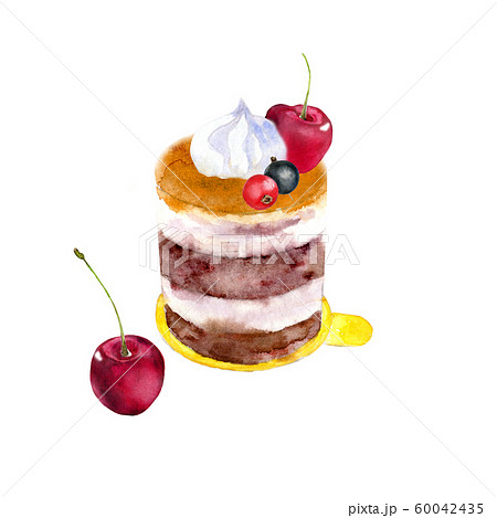 Watercolor chocolate cake with berries 60042435