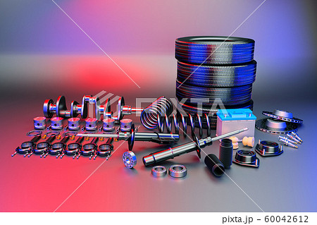 Auto parts spare parts car on the grey background. 3D rendering 60042612