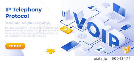 VOIP IP Telephony Services - Isometric Vector Concept Illustration. 60043474