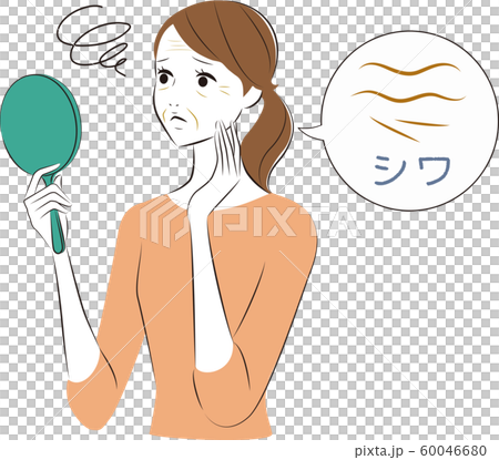 Woman looking at mirror Wrinkle Woman looking at mirror Wrinkle 60046680