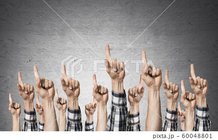 Row of man hands showing finger pointing gesture 60048801