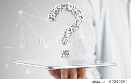 Question mark on tablet screen Question mark on tablet screen 60049264