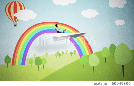 Aircraft pilot in white paper plane. Aircraft pilot in white paper plane. 60049300