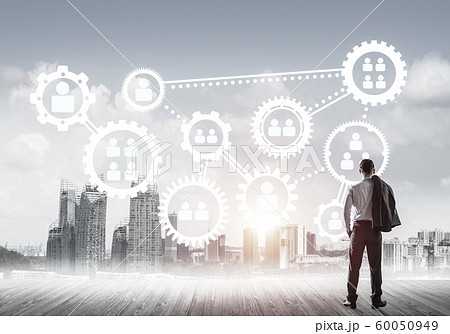 Social connection concept drawn on screen as symbol for teamwork and cooperation 60050949