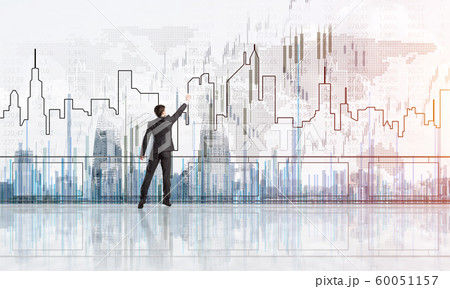 Rear view of businessman drawing social connection and networking concept Rear view of businessman drawing social connection and networking concept 60051157