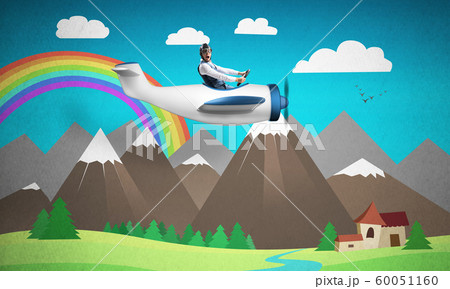 Aircraft pilot in white propeller plane. 60051160