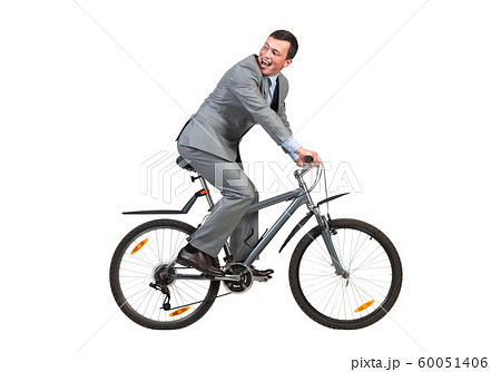 Young man in grey business suit on bike 60051406