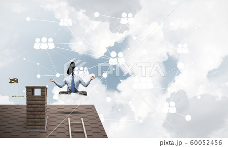 Concept of security and privacy protection with camera headed man meditating Concept of security and privacy protection with camera headed man meditating 60052456