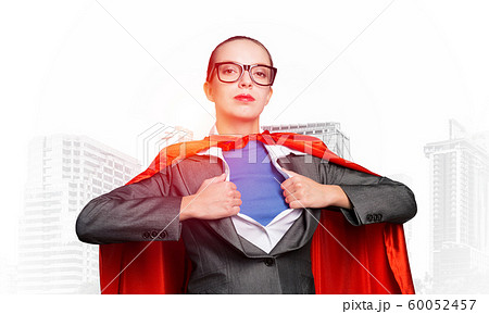 Beautiful business woman opening her shirt 60052457