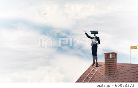Concept of security and privacy protection with camera headed woman Concept of security and privacy protection with camera headed woman 60053272