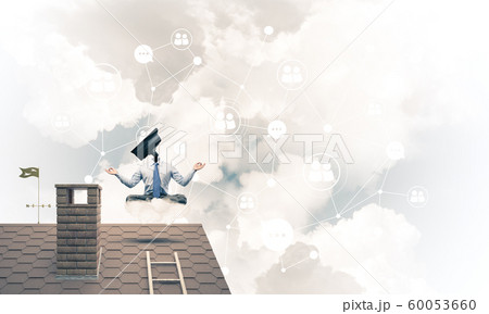 Concept of security and privacy protection with camera headed man meditating 60053660
