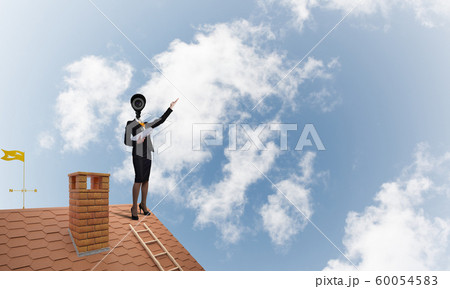 Concept of security and privacy protection with camera headed woman 60054583